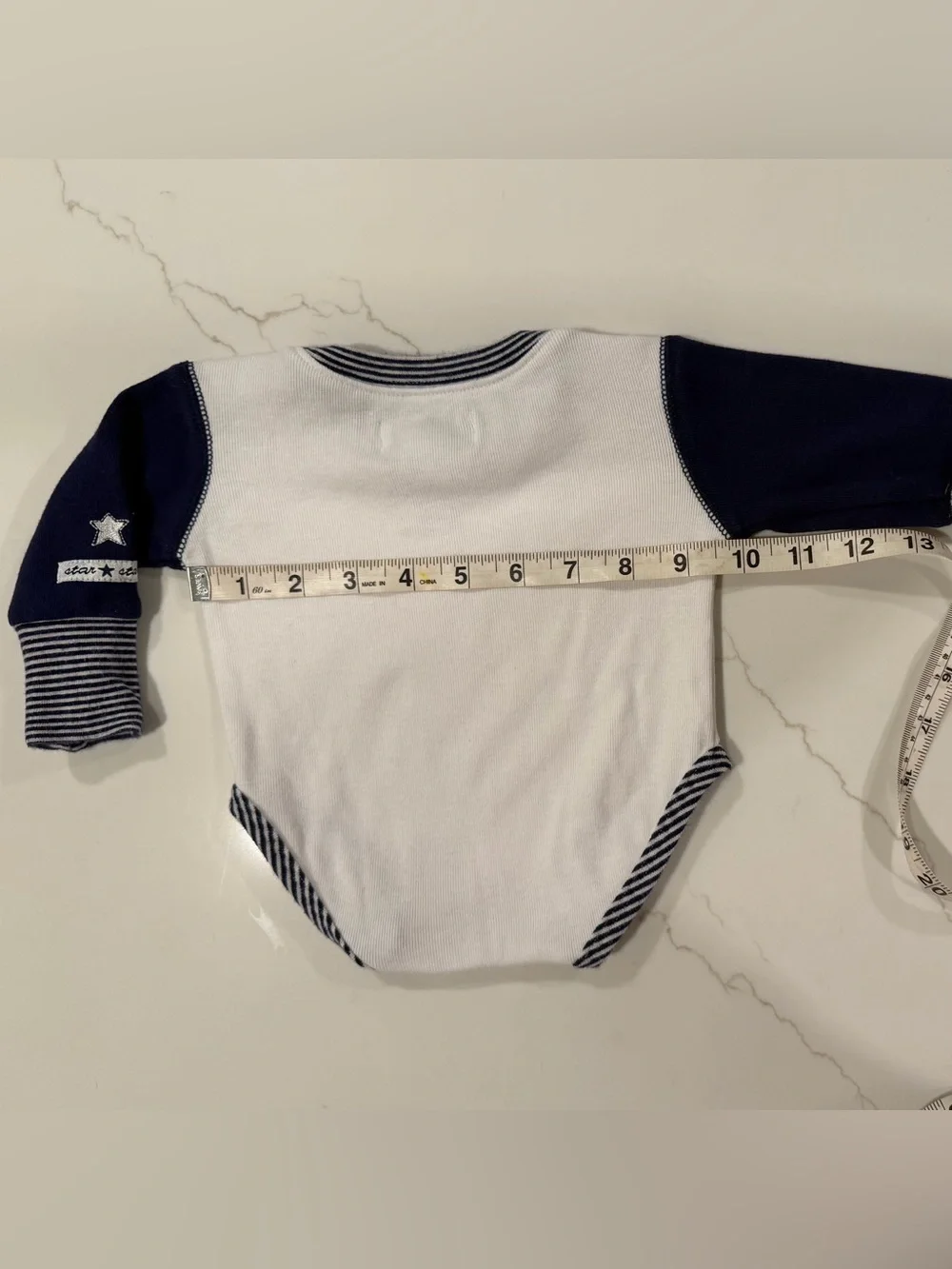 80s Gymboree Navy and White Long-Sleeve Baby Onsie